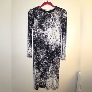 Zara Women’s B/W Long Sleeve Midi Body Con Dress Tie-Dye Splatter sz S Turkey
